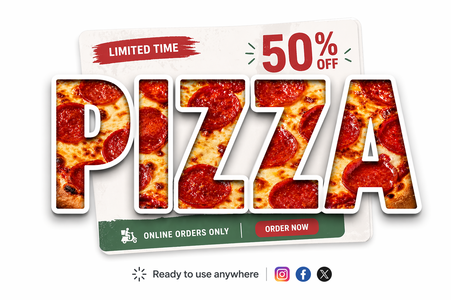 Pizza promotional graphic with shaped word mask