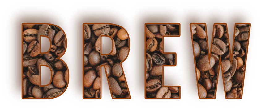 BREW word mask filled with coffee beans macro