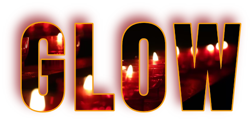 GLOW word mask filled with candle flames