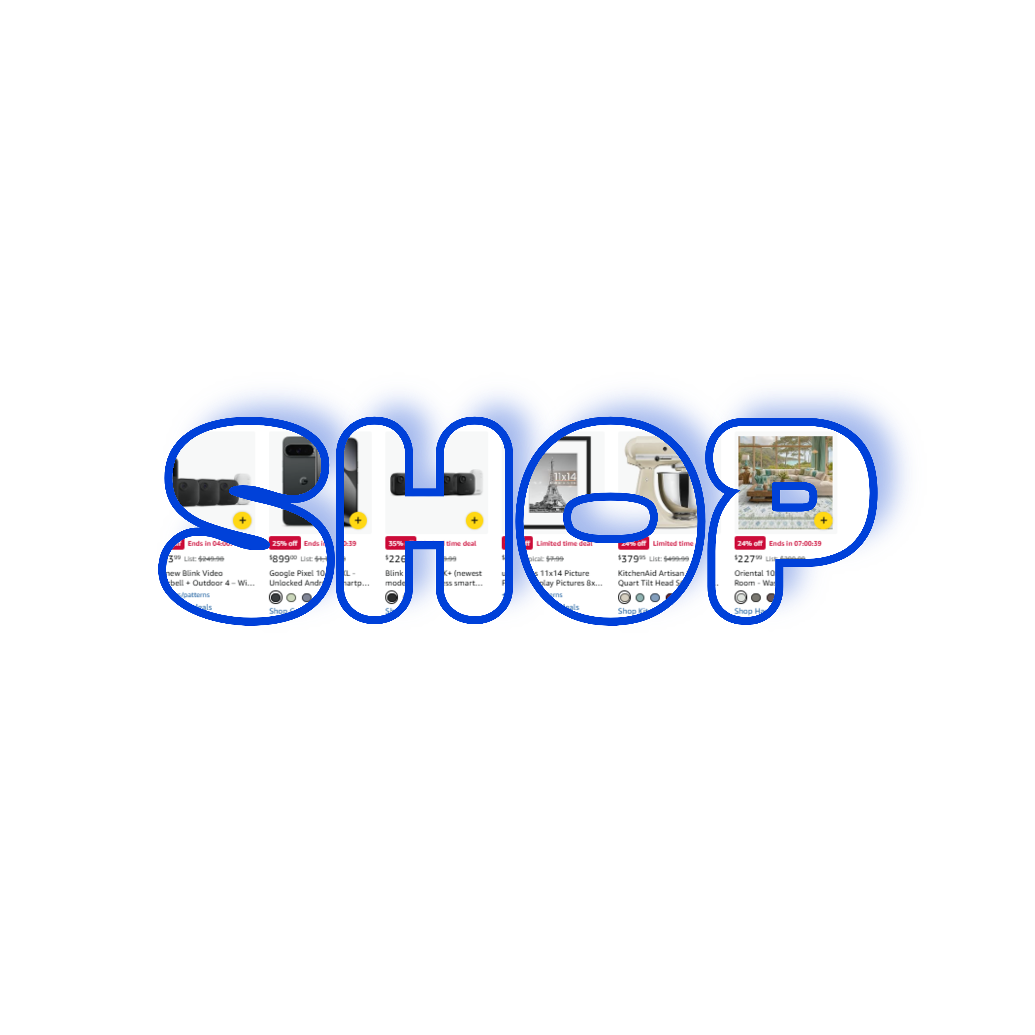 SHOP word mask filled with Amazon products